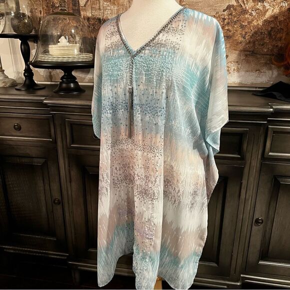 Plus Size Chicos Sheer Lightweight Top Sequins Silver Tassel Chicos size 3  L/XL - Picture 1 of 12